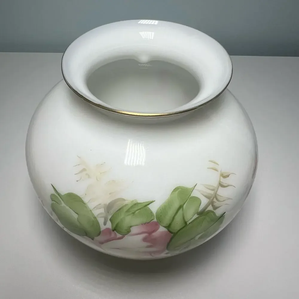 Vintage 40s DeLuxe Inc USA Signed Hand Painted Floral Vase Milk Glass - Picture 5 of 12